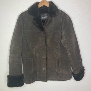 Women's Vintage Suede Leather Jacket Medium Faux Fur